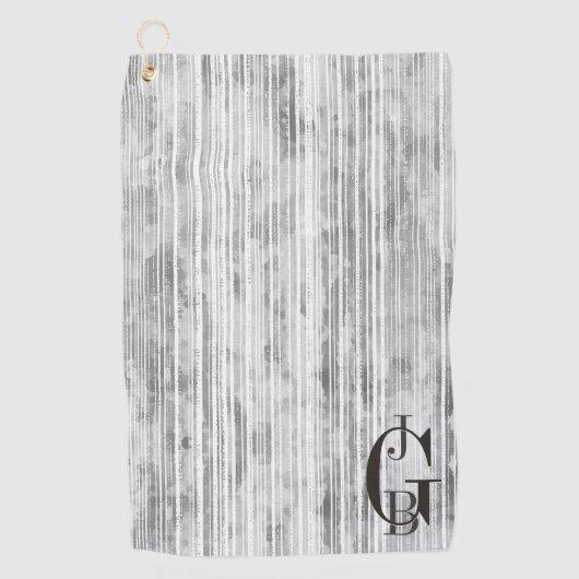 グレー大理石のシェードとストライプパターン ゴルフタオル (正面)