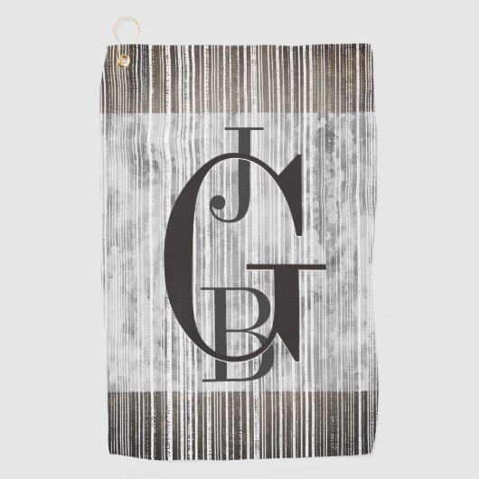 グレー大理石のシェードとストライプパターン ゴルフタオル (正面)