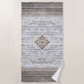 グレー大理石のシェードとストライプパターン ビーチタオル (正面)