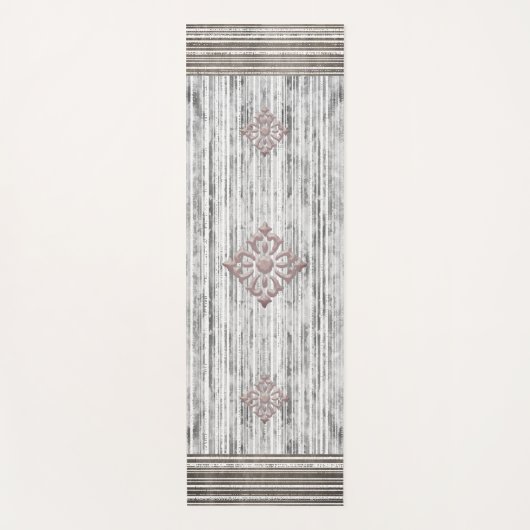 グレー大理石のシェードとストライプパターン ヨガマット (正面)