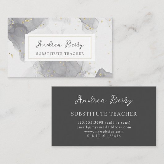グレー大理石スワーズ代替先生 名刺 (正面/裏面)