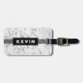 グレー大理石テクスチャと黒ストライプ色 ラゲッジタグ (正面横)