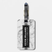 グレー大理石テクスチャと黒ストライプ色 ラゲッジタグ (裏面縦)