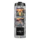 グレー大理石モノグラム上のファミリーフォト金ゴールドコラージュ タンブラー (正面)