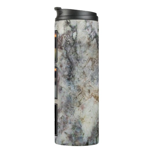 グレー大理石モノグラム上のファミリーフォト金ゴールドコラージュ タンブラー (回転右)