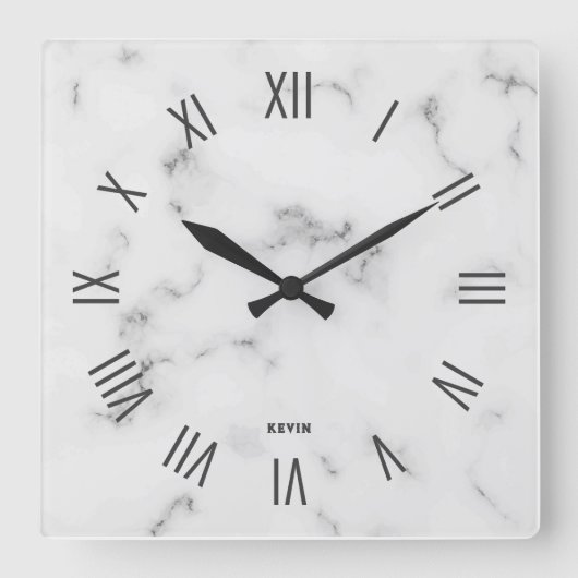 グレー大理石ローマ数字のイメージ スクエア壁時計 (正面)