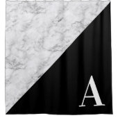 グレー大理石黒三角形カラーブロックモノグラム シャワーカーテン (正面)