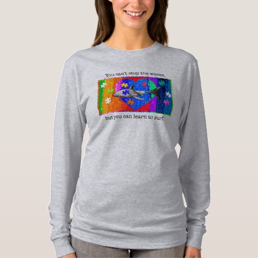 グレー女性自閉症サメ Tシャツ (正面)