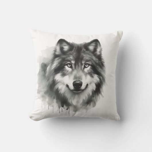 グレー威厳のあるウルフ水素晴らし色の野生生物 クッション (正面)