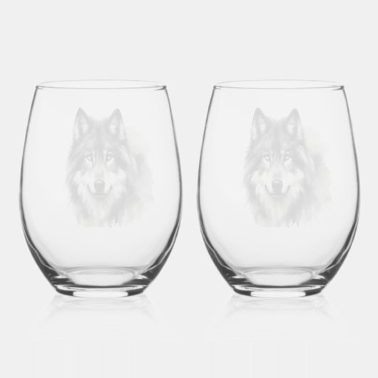 グレー威厳のあるウルフ水素晴らし色の野生生物 ステムなしワイングラス (裏面)