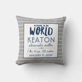 グレー子供部屋男の赤ちゃん誕生統計タイポグラフィ クッション