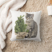 グレー子猫グリーンツリー クッション (ブランケット)