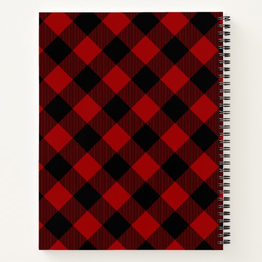 グレー子猫付きカスタマイズ可能な赤いバッファロープレイド ノートブック (裏面)