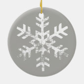 グレー家族写真スノーフレーククリスマス セラミックオーナメント (裏面)