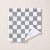 グレー市松模様にとホワイト バスタオルセット (ウォッシュタオル)