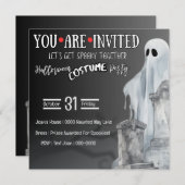 グレー幽霊イン墓場と墓石 招待状 (正面/裏面)