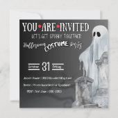 グレー幽霊イン墓場と墓石 招待状 (正面)