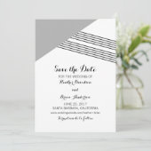 グレー幾何ストライプ招待状日付の保存 セーブザデート (スタンド正面)