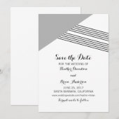 グレー幾何ストライプ招待状日付の保存 セーブザデート (正面/裏面)