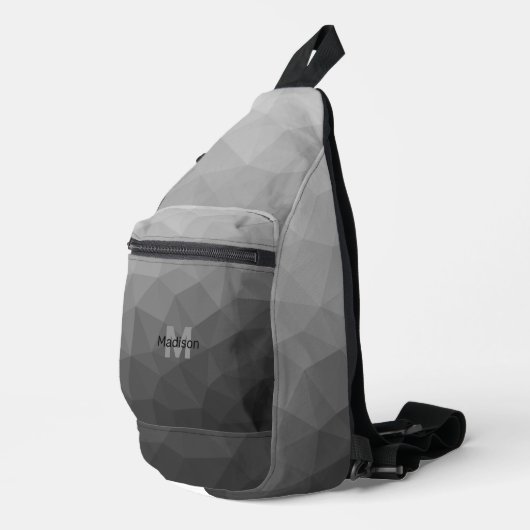グレー幾何学メッシュモノグラム スリングバッグ (右コーナー)