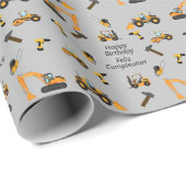 グレー建築をテーマにした誕生日パーティバイリンガル ラッピングペーパー (ロールコーナー)