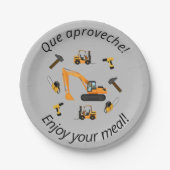 グレー建築をテーマにした誕生日ボーイバイリンガル ペーパープレート (正面)