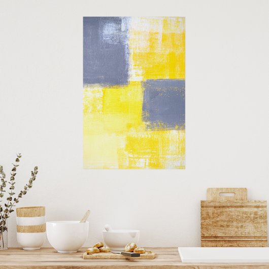グレー恋しく思とイエローの抽象芸術アート ポスター (キッチン)