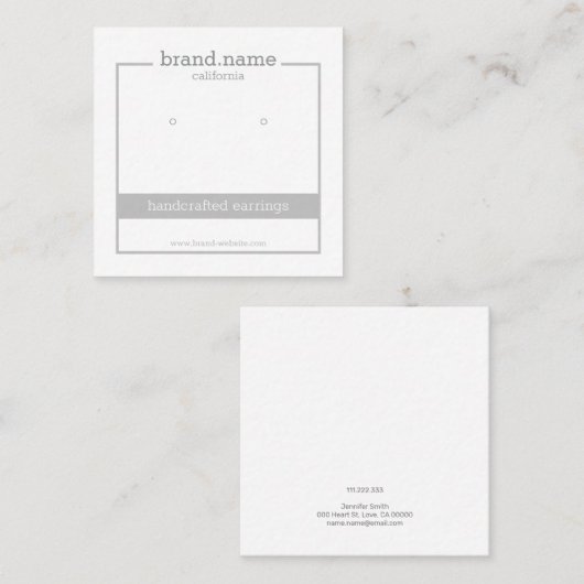 グレー手ミニマル作りジュエリー表示ホルダ スクエア名刺 (正面/裏面)