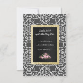 グレー抽象芸術と金ゴールドグリッターフローラrsvpカード 出欠カード (裏面)