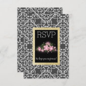 グレー抽象芸術と金ゴールドグリッターフローラrsvpカード 出欠カード (正面/裏面)