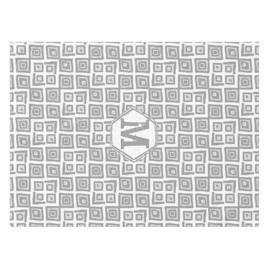 グレー抽象芸術正方形パターン テーブルクロス (正面(横))