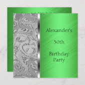 グレー抽象芸術&グリーン誕生日イベント 招待状 (正面/裏面)