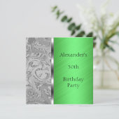 グレー抽象芸術&グリーン誕生日イベント 招待状 (スタンド正面)