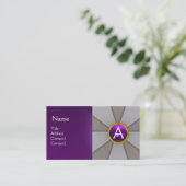 グレー抽象芸術、パープルジェムストーンモノグラムパール 名刺 (スタンド正面)