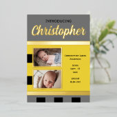 グレー新生児発表金ゴールドフォイルフラットカード 箔招待状 (立ち正面)