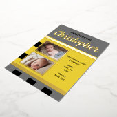 グレー新生児発表金ゴールドフォイルフラットカード 箔招待状 (回転した状態)