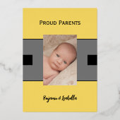 グレー新生児発表金ゴールドフォイルフラットカード 箔招待状 (裏面)