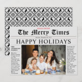グレー新聞ハッピーホリデー楽しい写真カード 招待状 (正面/裏面)