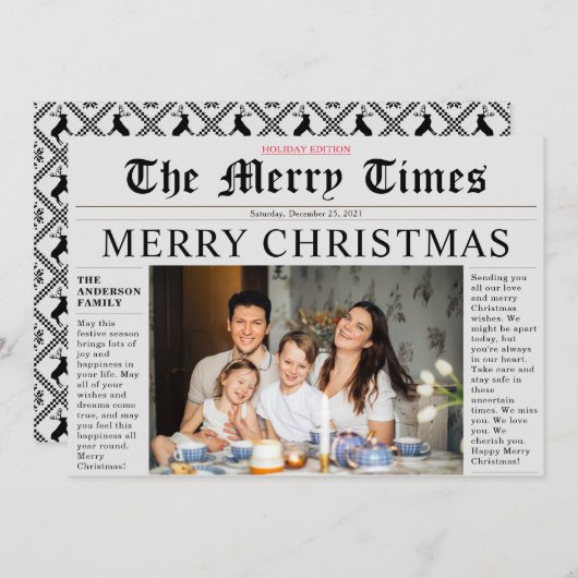 グレー新聞メリークリスマスおもしろいフォトカード 招待状 (正面/裏面)