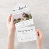 グレー書道写真エロペメントパーティー オールインワン招待状 (貼ってはがせる)