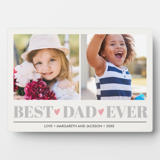 グレー最高のパパEVERコラージュ2フォトピンクハート フォトプラーク (正面)