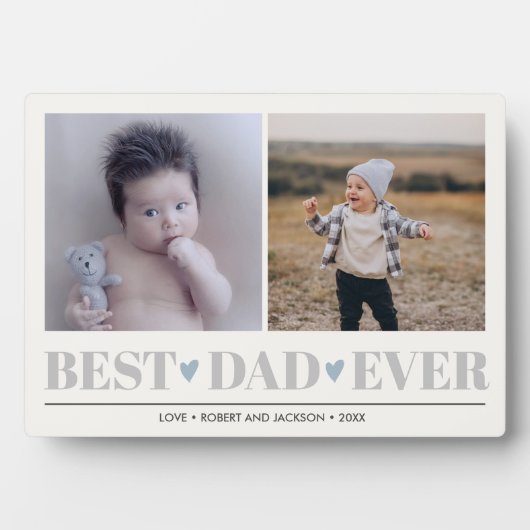 グレー最高のパパEVERコラージュ2フォトブルーハート フォトプラーク (正面)