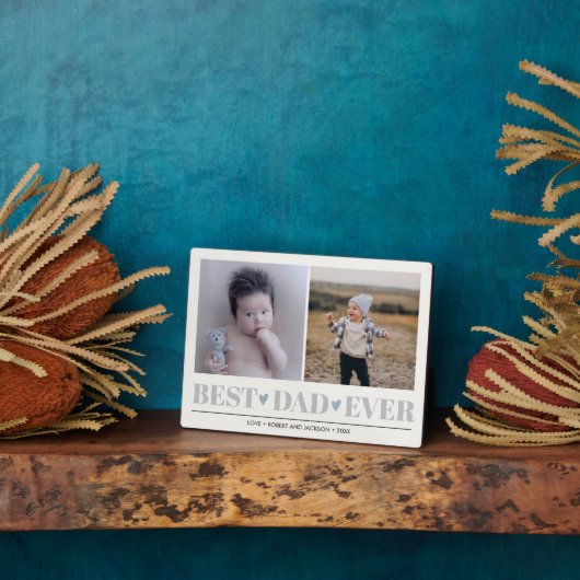 グレー最高のパパEVERコラージュ2フォトブルーハート フォトプラーク (側面)