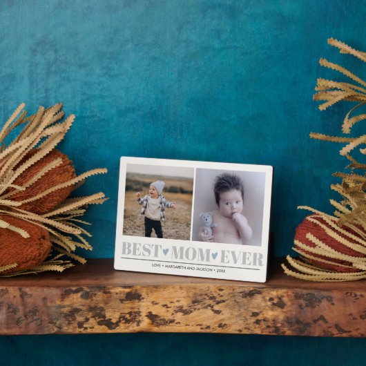 グレー最高のMOM EVERコラージュ2フォトブルーハート フォトプラーク (側面)