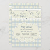 グレー格子のベビーシャワー招待状 招待状 (正面/裏面)