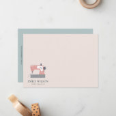 グレー桃ピンク裁縫機テーラービジネス ノートカード (正面/裏面インサイチュ)