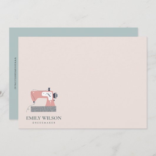 グレー桃ピンク裁縫機テーラービジネス ノートカード (正面/裏面)