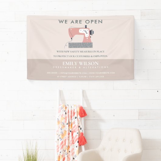 グレー桃桃色の裁縫機テーラーリオープン 横断幕 (インサイチュ)