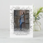 グレー植物の写真卒業発表 招待状 (スタンド正面)