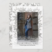 グレー植物の写真卒業発表 招待状 (正面/裏面)